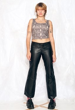 Vintage Y2K Leather Trousers in Black Low Rise Flares