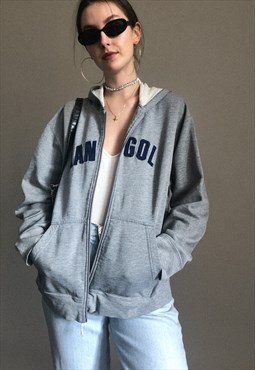 Vintage unisex full zip grey hoodie with embroidered logo