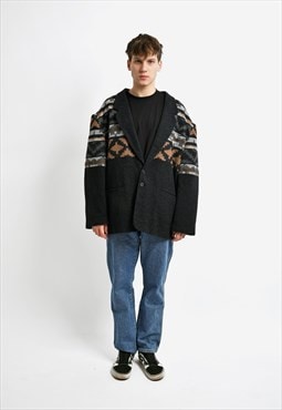 80s vintage coat mens warm winter woven wool 90s jacket XL