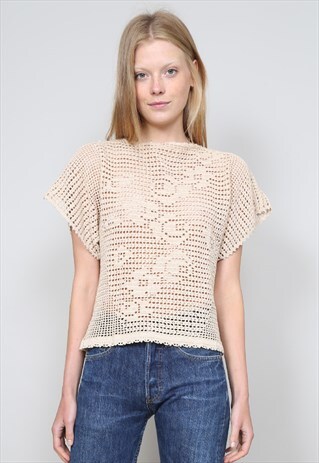 VINTAGE 70'S BEIGE CROCHET TOP