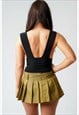 KHAKI PLEATED ALINE SKATER HIGH WAIST PLAID SEXY SHORT SKIRT