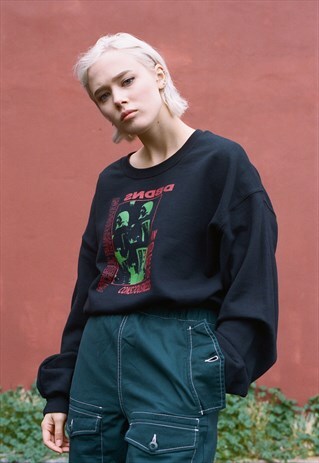BLACK SWEATSHIRT WITH PSYCHEDELIC TRANSFORMATIONS PRINT