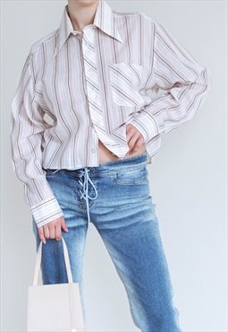Vintage 90s Reworked Crop Smart Pinstripe Shirt Women M