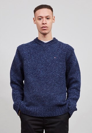 VINTAGE 80'S DARK BLUE FLECKED TOMMY HILFIGER KNIT JUMPER