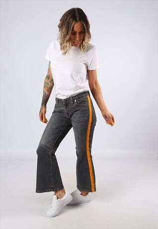 KICK FLARE SIDE STRIPE REWORKED JEANS FLARED UK 12 (G31C)