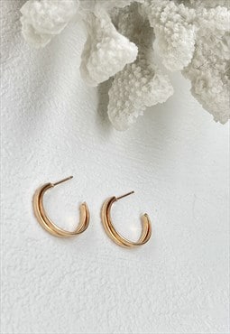 Gold Basic Double Hoop Round Everyday Earrings