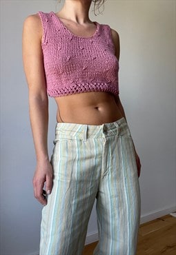 Handmade Knitted Pink Blue Top