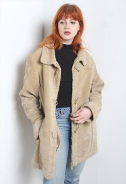 Vintage 90's Faux Suede Coat Jacket Beige