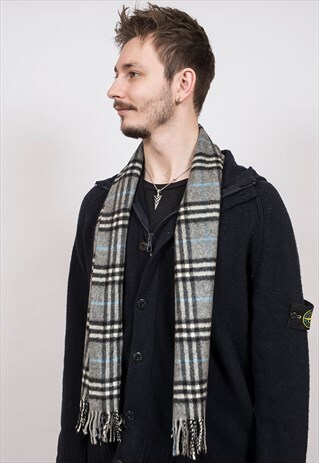 VINTAGE BURBERRY GREY CASHMERE SCARF