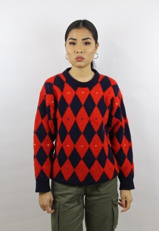 VINTAGE 90'S DIAMOND PATTERNED WOOLEN JUMPER