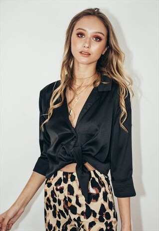 BLACK SATIN TIE UP TOP