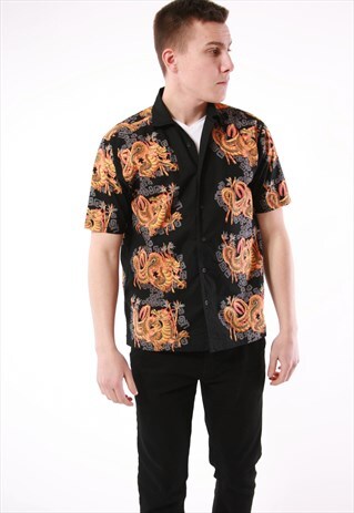 90S VINTAGE GOLD DRAGON STYLE OLDSCHOOL COTTON SHIRT 13912