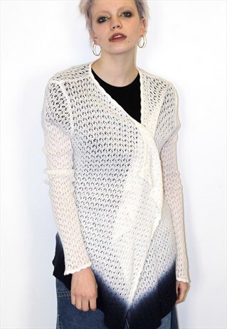 GHARANI STROK NAVY WHITE DIP DYE CROCHET WATERFALL CARDIGAN