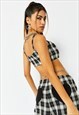 SKINNYDIP LONDON CHECKED LACE UP CROP TOP IN BLACK