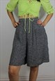 Vintage Abstract Print Wide Leg Long Shorts in Black & White