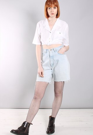 VINTAGE 90S WRANGLER BLUE DENIM FESTIVAL CUT OFF SHORTS