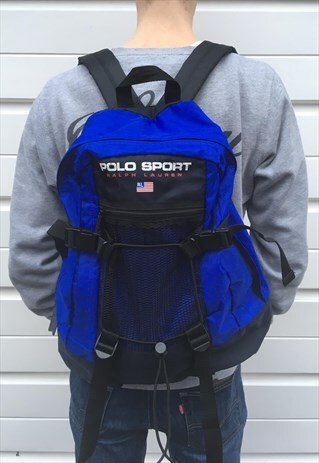 UNISEX VINTAGE 90S POLO SPORT RALPH LAUREN RUCKSACK BLUE BAG