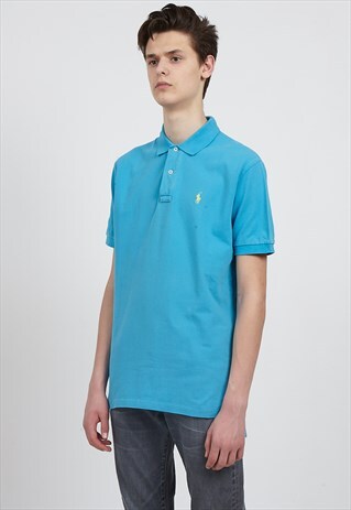 VINTAGE BLUE POLO RALPH LAUREN SHORT SLEEVE POLO SHIRT TOP