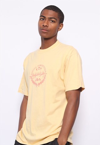 VINTAGE FILA EMBROIDERED BIG LOGO T-SHIRT YELLOW