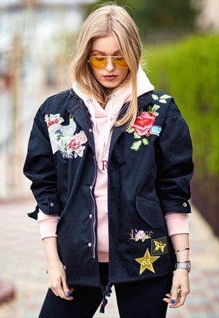 EMBROIDERED ROSES PARKA JACKET