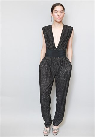 VINTAGE 1980'S KRISS METALLIC LOW CUT JUMPSUIT