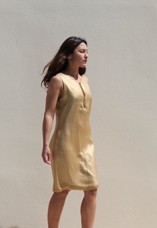 GOLD MIDI CHIC DRESS EMBELLISHED WITH CRYSTALS