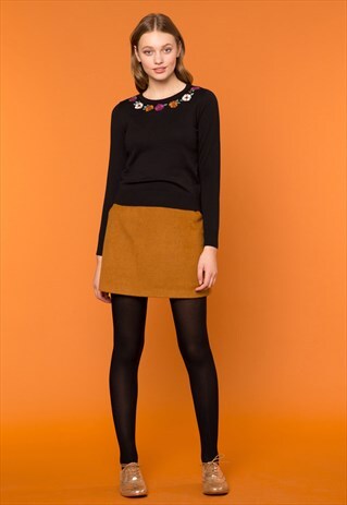 BLACK FLORAL EMBROIDERY SWEATER