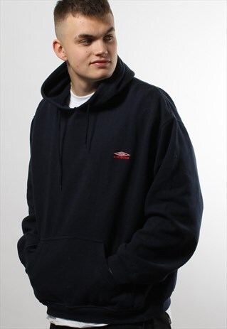 VINTAGE UMBRO NAVY HOODIE WITH EMBROIDERED LOGO ON CHEST