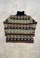 VINTAGE KNITTED JUMPER ABSTRACT PATTERNED ROLL NECK SWEATER