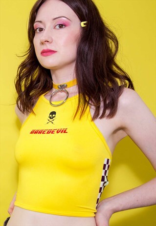 DAREDEVIL CHECKERED YELLOW HALTER TOP - REDRESSED
