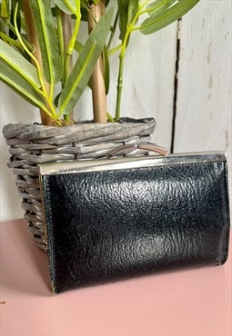 Vintage Black Distressed Leather 80's Clasp Purse