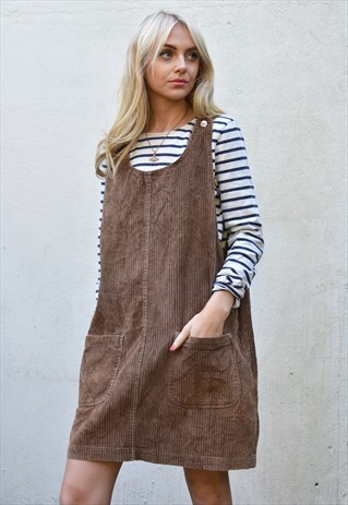 VINTAGE 70S LIGHT BROWN CORDUROY PINAFORE DRESS