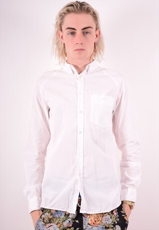 FRED PERRY MENS VINTAGE SHIRT MEDIUM WHITE 90S