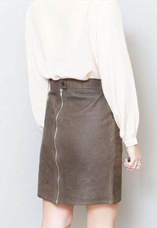 VINTAGE 1980'S ZIP BACK CEDAR LEATHER MINI SKIRT