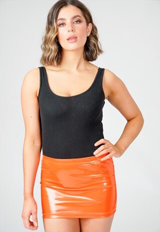 MARIYA ORANGE PVC BODYCON MINI SKIRT