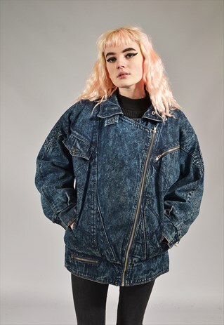 VINTAGE DARK BLUE ACID WASH SHERPA DENIM JACKET