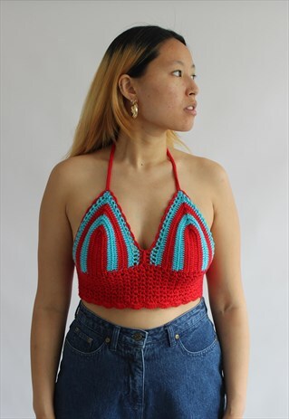 RED BLUE CROCHET BRALET