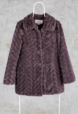 Vintage Brown Lucid Faux Fur Coat Women's UK 10