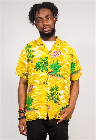 90'S VINTAGE YELLOW BEACH HAWAIIAN SHIRT
