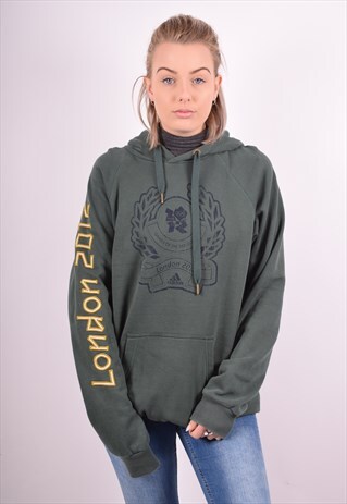 ADIDAS WOMENS VINTAGE HOODIE JUMPER LARGE GREEN 90S