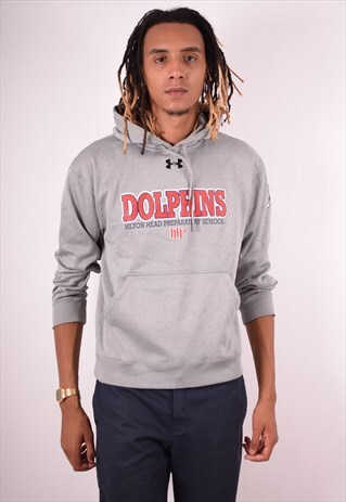 UNDER ARMOUR MENS VINTAGE HOODIE JUMPER MEDIUM GREY 90S