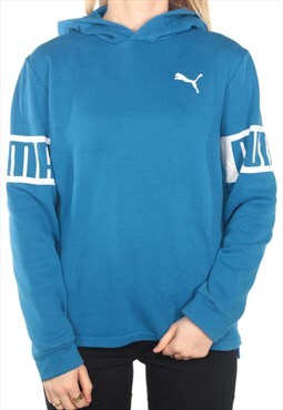 Puma  - Blue Printed Spellout Hoodie - XLarge