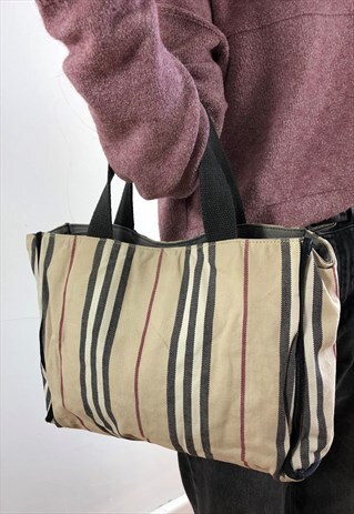 WOMENS BURBERRY HANDBAG BEIGE NOVA CHECK STRIPE BAG
