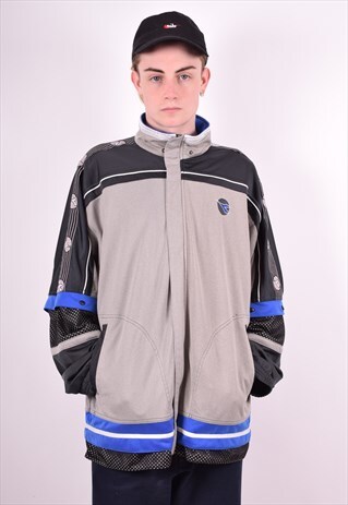 DIADORA MENS VINTAGE TRACKSUIT TOP JACKET LARGE GREY 90'S