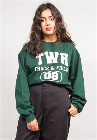 VINTAGE 90'S GREEN TRACK USA COLLEGE PRINT SWEATSHIRT