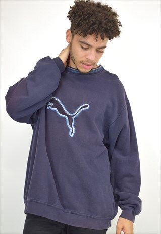 VINTAGE 90S PUMA NAVY GRAPHIC LOGO SWEATER