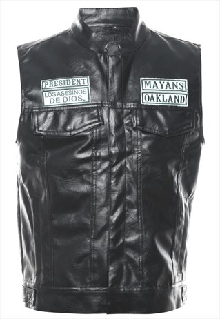 Vintage Black Leather Waistcoat - M
