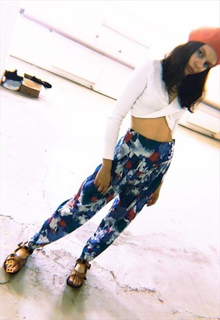 90'S RETRO ABSTRACT FLORAL PRINT FESTIVAL HAREM TROUSERS
