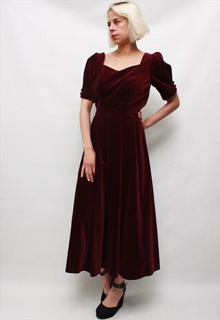VINTAGE 80'S BEAUTIFUL ELEGANT VELOUR MAROON DRESS