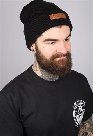 LEATHER PATCH BLACK BEANIE